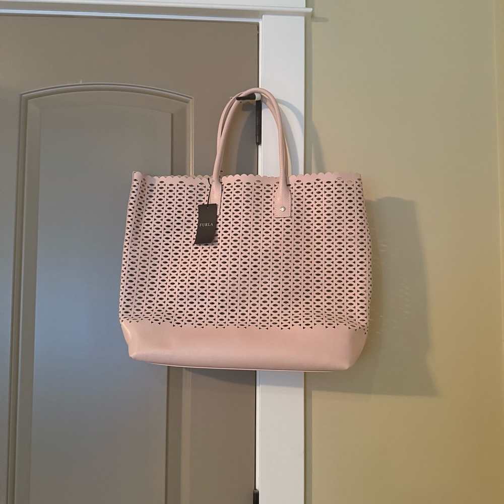 Furla Light Pink Perforated Tote